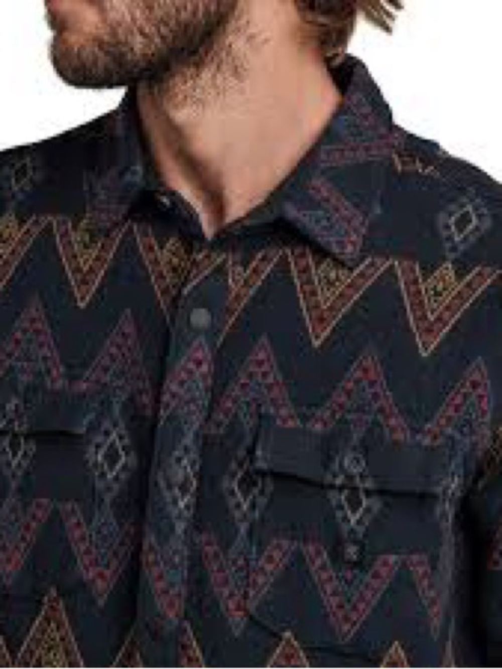 Roark Navy Button-Up Shirt with Red Accent Pattern